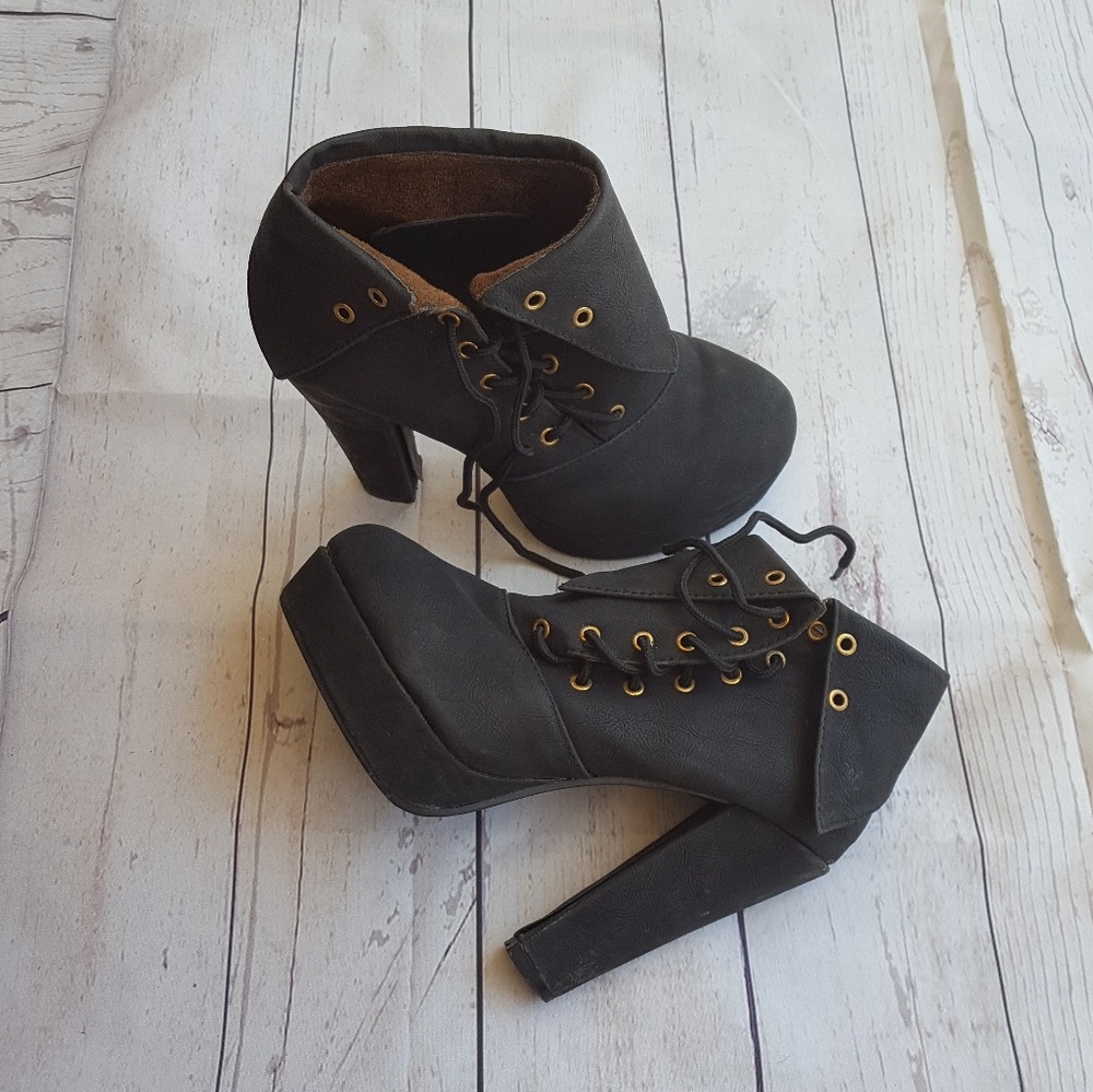 Sexy side tie up black ankle booties